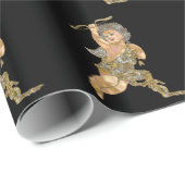 Papier Cadeau Angel de Noël du Gardien sur noir brillant (Coin rond)