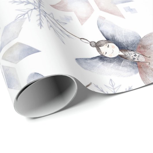 Papier Cadeau Angel Snowflakes Aquarelle Noël Noël Noël (Coin rond)