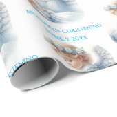 Papier Cadeau Angel Surveillant Baby Boy Baptism (Coin rond)