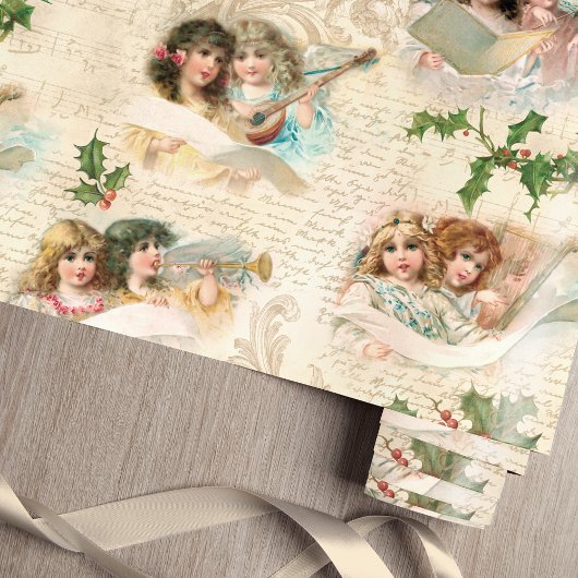 Papier Cadeau Angels victoriens avec musique, Script & Holly