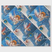 PAPIER CADEAU ANGELS VOLANT / GEMS BLEU NOËL JOIE PAIX AMOUR (Plat)