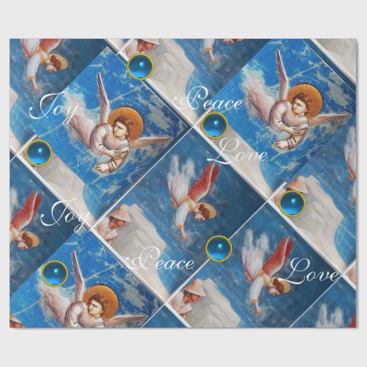 PAPIER CADEAU ANGELS VOLANT / GEMS BLEU NOËL JOIE PAIX AMOUR (Plat)