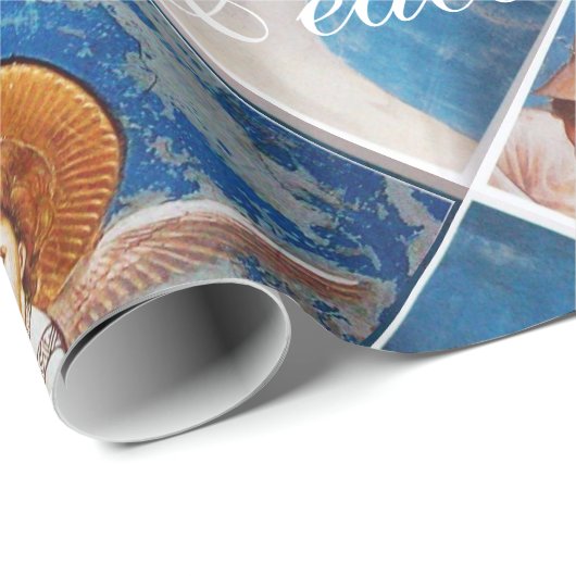 PAPIER CADEAU ANGELS VOLANT / GEMS BLEU NOËL JOIE PAIX AMOUR (Coin rond)