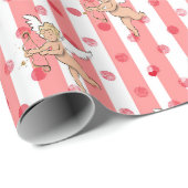 Papier Cadeau Anges cupidons rayures roses vilains (Coin rond)