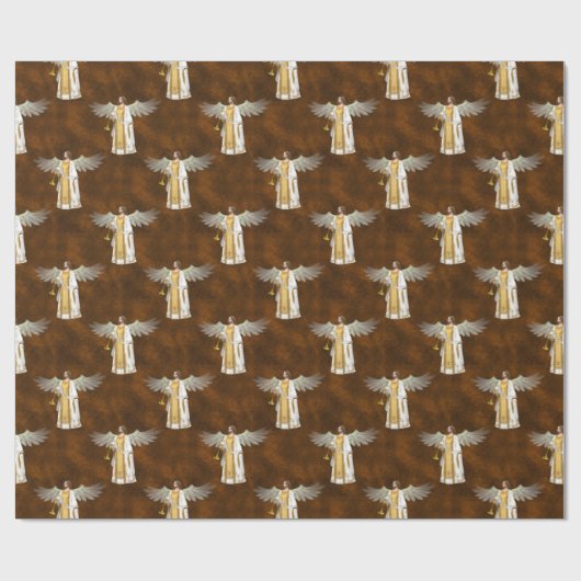 Papier Cadeau Anges de Noël d'or (Plat)