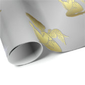 Papier Cadeau Anges de Noël En Or Sur Argent (Coin rond)