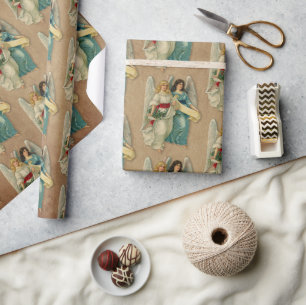 Papier Cadeau Anges de Noël - Vélin antique victorien