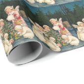 Papier Cadeau Anges de Noël vintage carrelés (Coin rond)