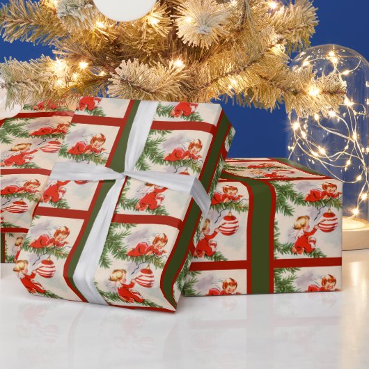 Papier Cadeau Anges décorant l'arbre de Noël (Vacances)