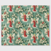 Papier Cadeau Anges et fleurs de Noël rétro (Plat)