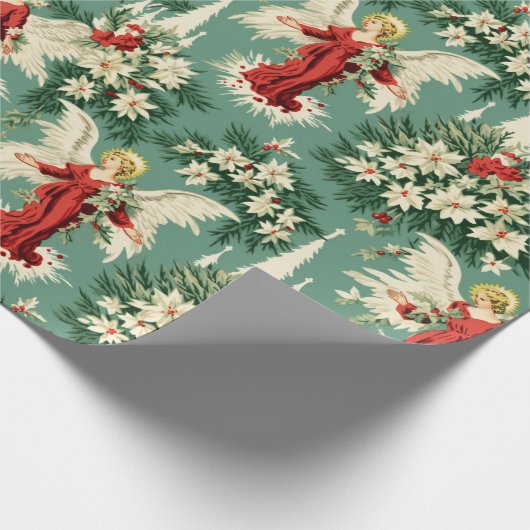 Papier Cadeau Anges et fleurs de Noël rétro (Coin)