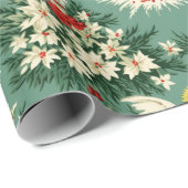 Papier Cadeau Anges et fleurs de Noël rétro (Coin rond)