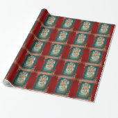 Papier Cadeau Anges Vintage Flocons Rouge (Déroulé)