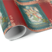 Papier Cadeau Anges Vintage Flocons Rouge (Coin rond)