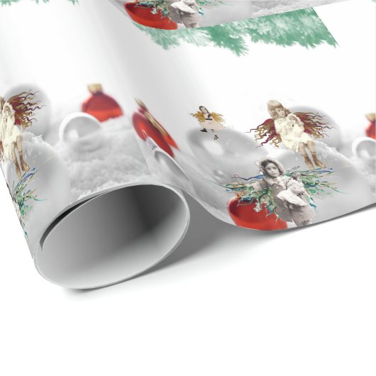 Papier Cadeau anges vintages de Noël (Coin rond)