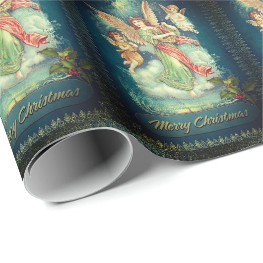 Papier Cadeau anges vintages en papier (Coin rond)