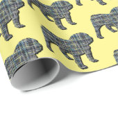 Papier Cadeau Anglais Bulldog Silhouette Y&B Grid Jaune (Coin rond)