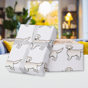 Papier Cadeau Anglais Crème Golden Retriever Motif de dessin de 