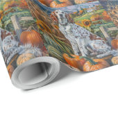 Papier Cadeau Anglais Setter Chien Automne Moisson Thanksgiving (Coin rond)
