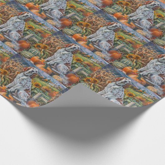 Papier Cadeau Anglais Setter Chien Automne Moisson Thanksgiving (Coin)