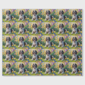 Papier Cadeau Anglais Setter Chien Fleurs de printemps Peinture (Plat)