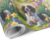 Papier Cadeau Anglais Setter Chien Fleurs de printemps Peinture (Coin rond)