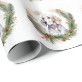 Papier Cadeau Anglais Setter Christmas Wreath Festive Pup (Coin rond)