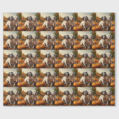 Papier Cadeau Anglais Setter Puppy Automne Citrouille de plaisir (Plat)