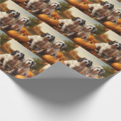 Papier Cadeau Anglais Setter Puppy Automne Citrouille de plaisir (Coin)