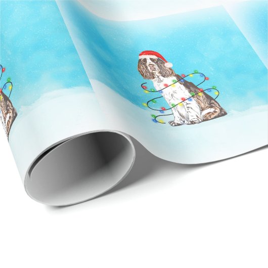 Papier Cadeau Anglais Springer Spaniel Chien En Casquette Noël N (Coin rond)