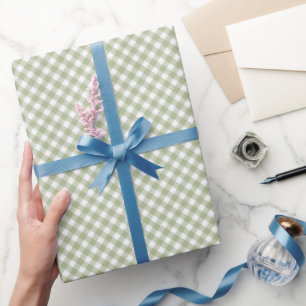 Papier Cadeau Angled Sage Green et White En vichy
