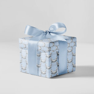 Papier Cadeau Angles vintages En Flore Bleu Ciel