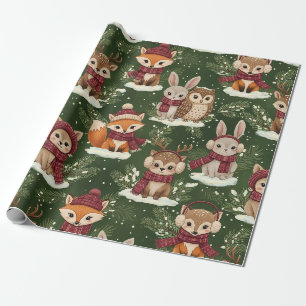 Papier Cadeau Animal de la forêt festive en vert