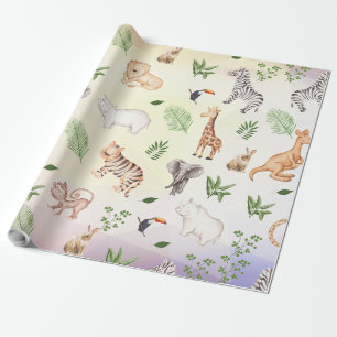 Papier Cadeau Animal sauvage avec motif d'arbre de jungle