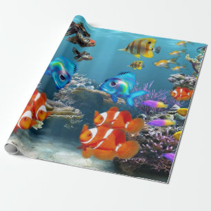 Papier Cadeau Animal sous-marin de vie marine de poissons