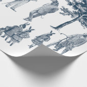 Papier Cadeau animal victorien antique toile anthropomorphe bleu (Coin)