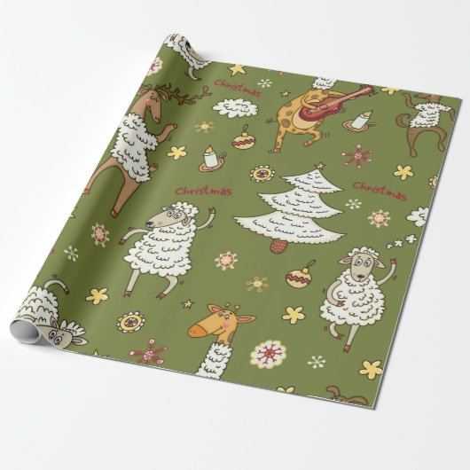 Papier Cadeau animal vintage brebis de Noël (Déroulé)