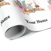 Papier Cadeau Animaux - Animaux à l'anniversaire Nom de la fête (Coin rond)