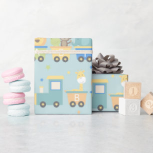 Papier Cadeau Animaux Baby shower Garçon Vert bleu