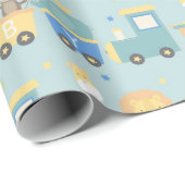 Papier Cadeau Animaux Baby shower Garçon Vert bleu (Coin rond)