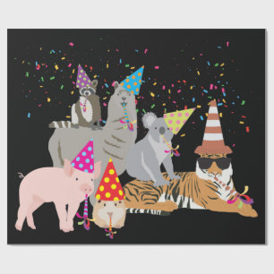 Papier Cadeau Animaux - Beaux animaux ayant une fête