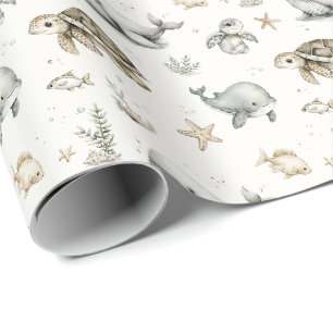 Papier Cadeau Animaux Bébés Océan Aquarelle Mignons