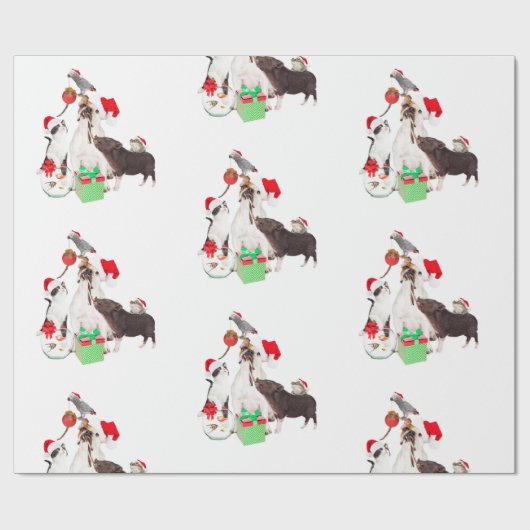 Papier Cadeau ANIMAUX CADEAUX DE NOËL EN Père Noël Enveloppement (Plat)