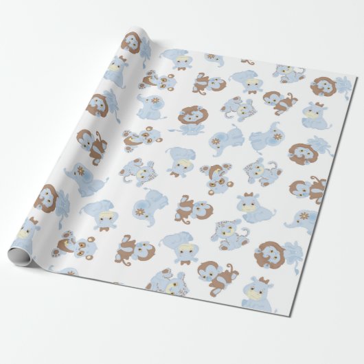 Papier Cadeau Animaux de bébé bleu (Déroulé)