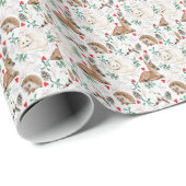 Papier Cadeau Animaux de bois motif de Noël Nordic (Coin rond)