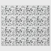 Papier Cadeau Animaux de bois noirs et blancs modernes dessinés  (Plat)