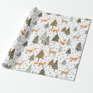 Papier Cadeau Animaux de bois Renard Enveloppement de cerfs Feui