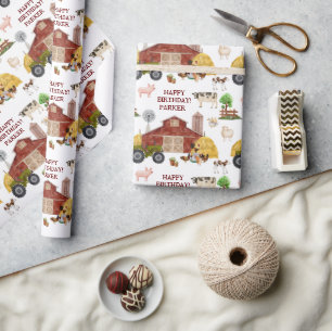 Papier Cadeau Animaux de ferme Aquarelle Bébé Animaux de ferme