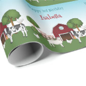 Papier Cadeau Animaux De Ferme Avec Grange Rouge Ciel Bleu Joyeu (Coin rond)