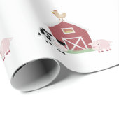 Papier Cadeau Animaux de ferme et Motif de grange blanc (Coin rond)